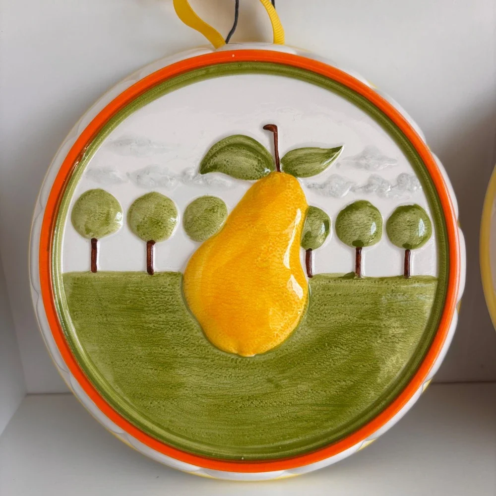 Vtg Dept 56 Ceramic Fruit Jelly Mold Wall Decor  Set of 2 Pear Orange Pair 7.25